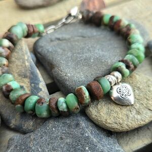 Handmade Green Turquoise Bead Bracelet with Silver Heart Charm